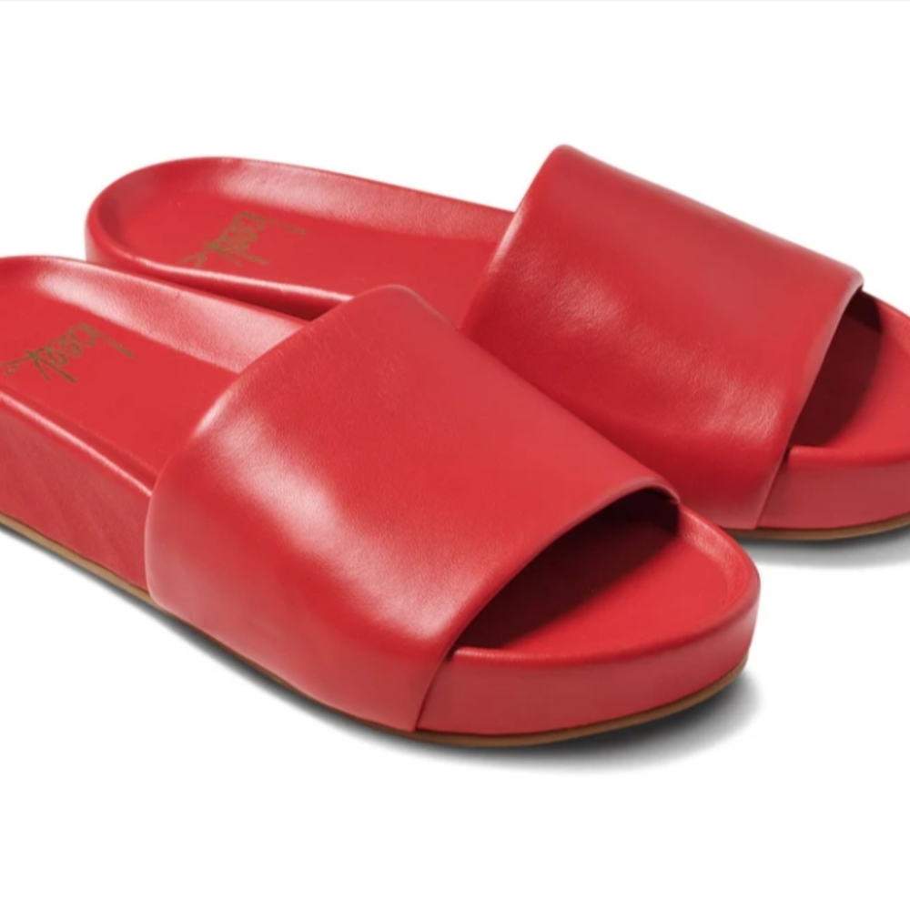 Beek Red Leather Slide Sandals Size 8